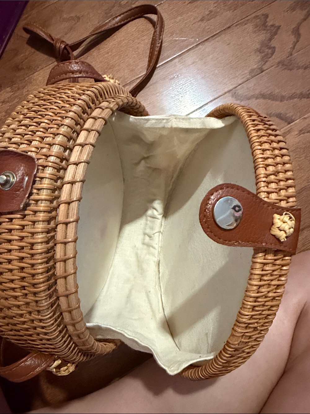 Woven Round Straw Crossbody Bag - Tan - Picture 2 of 3